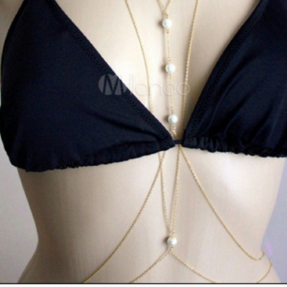 NEW Boutique Gold plated Body Chain Double Harness Fashion Edgy Body Jewelry - Picture 6 of 8